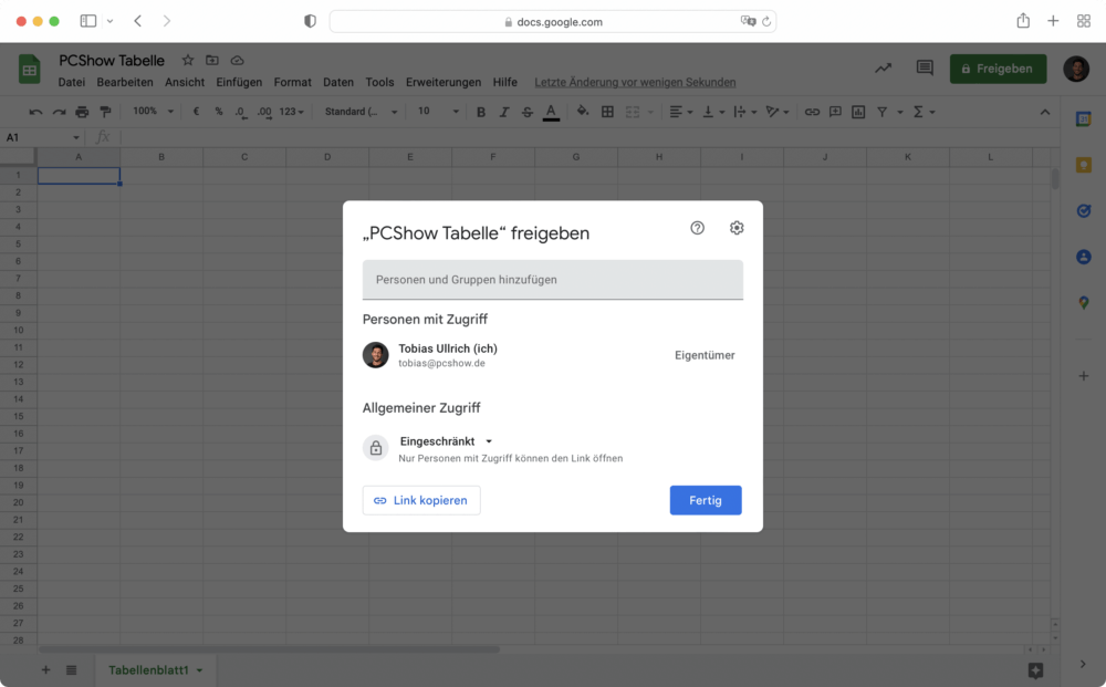 Google Tabelle mit Passwort schützen und freigeben