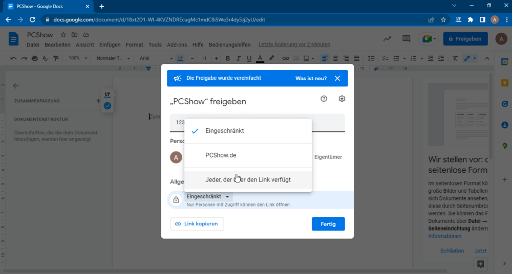 Google Docs zusammenarbeiten und Freigabe erteilen