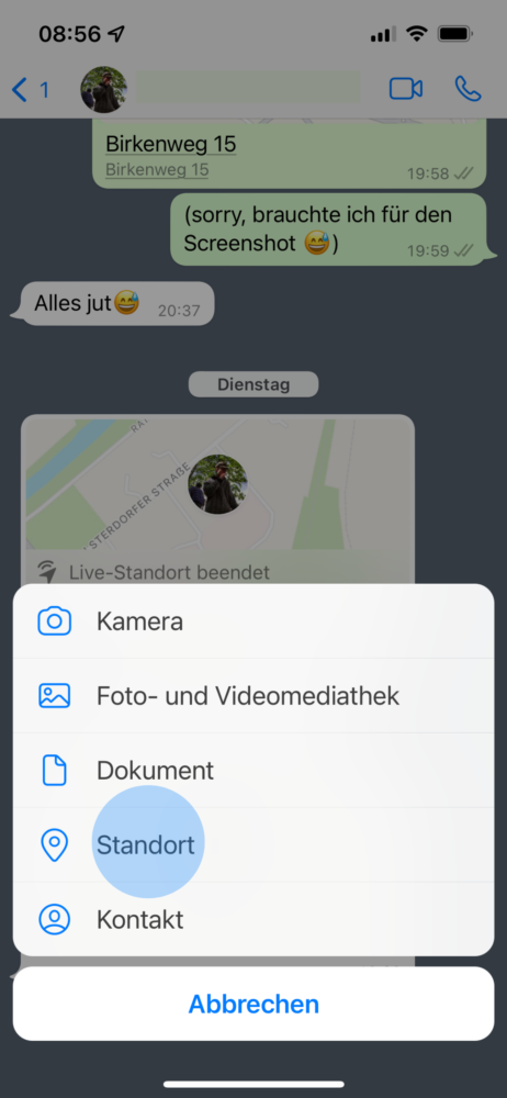 Standort WhatsApp hinzufügen