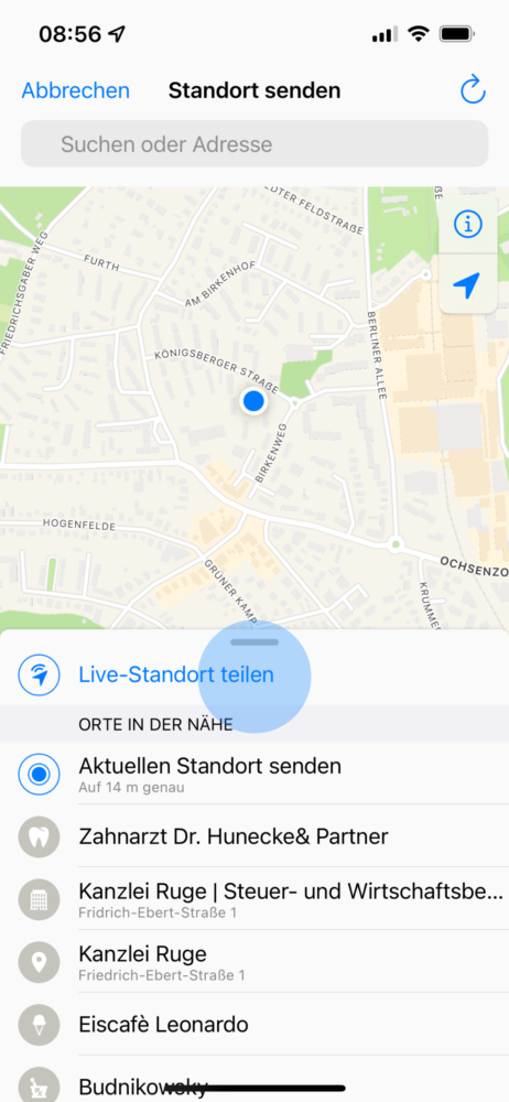 Live-Standort auswählen iOS