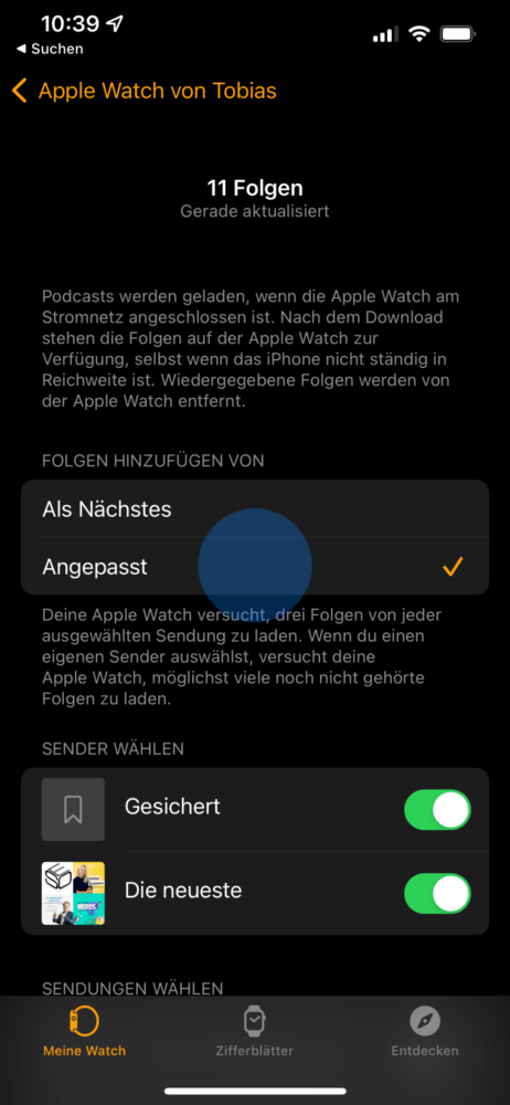 Apple Watch Podcast Einstellungen ändern