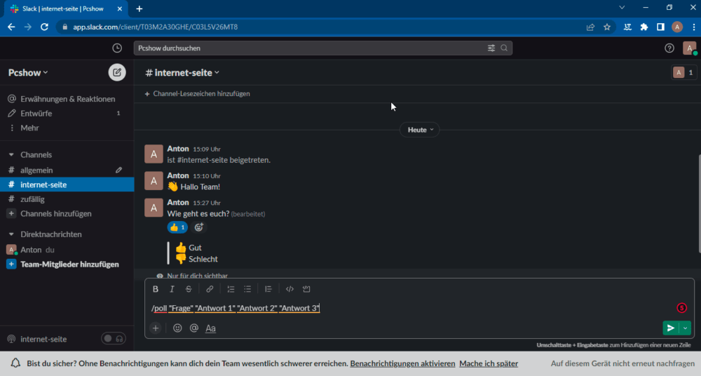 Slack Poll Umfrage Beispiel