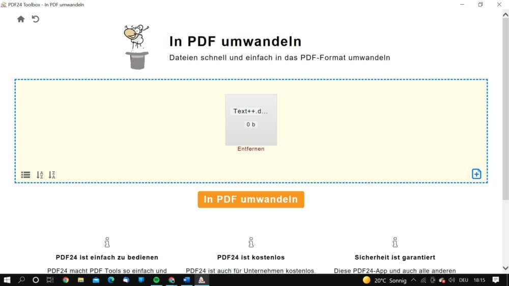 Zu PDF konvertieren im Programm