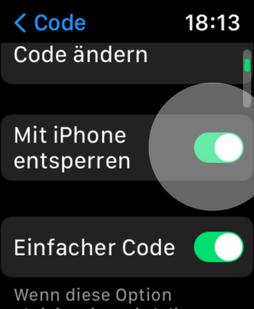 Bei der Apple Watch mit iPhone entsperren auswählen