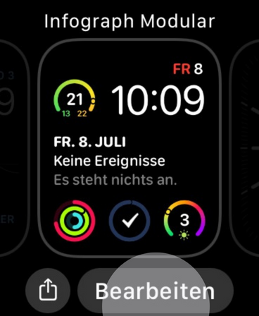 Tippe auf dem Ziffernblatt auf "Bearbeiten"