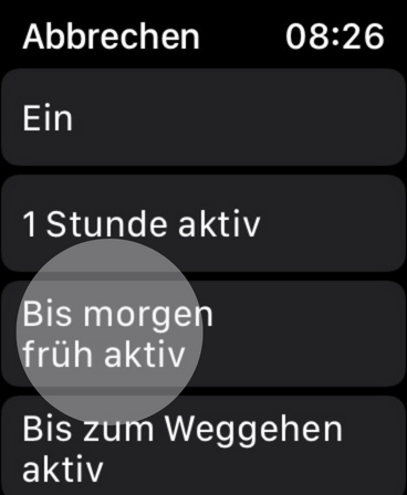 Du hast die Auswahl zwischen verschiedenen zeitlichen Rahmen, um die Apple Watch stumm zu schalten