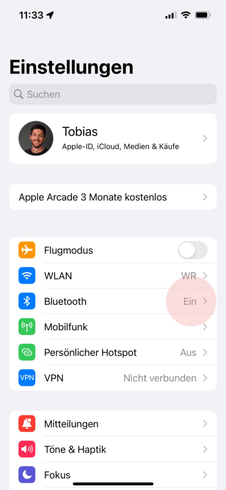 Blutooth muss aktiviert sein, damit du deine Apple Watch synchronisieren kannst