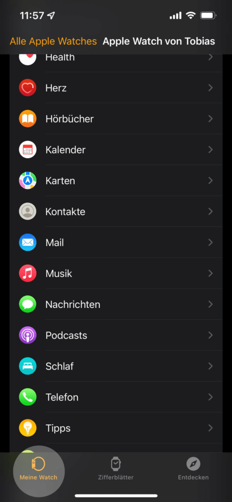 Öffne die Watch-App auf dem iPhone und tippe auf "Meine Watch"