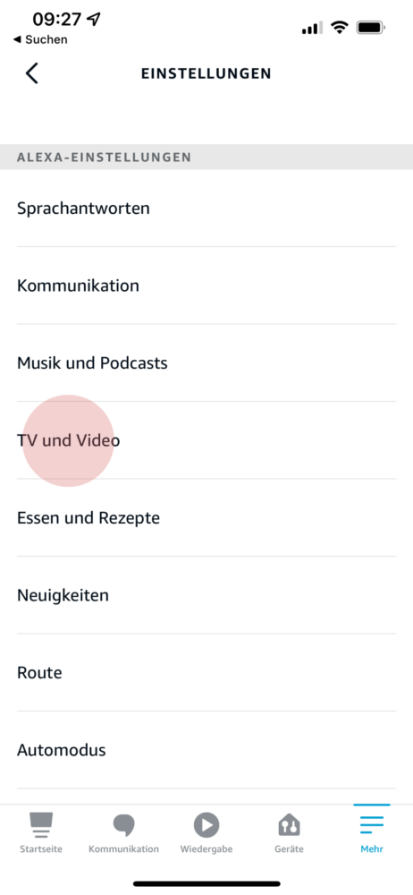 Scrolle weiter und tippe auf "TV und Video"