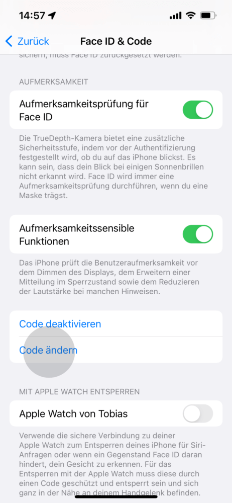 iPhone Code ändern