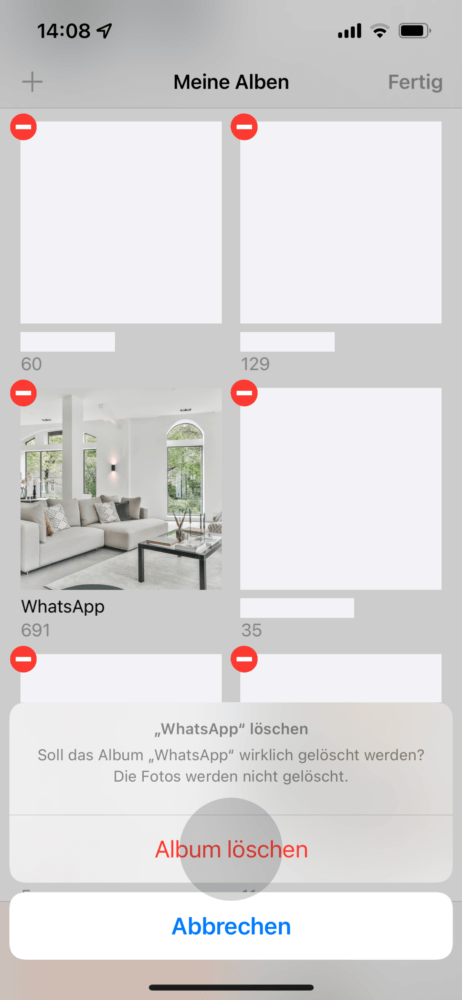 Album löschen am iPhone bestätigen