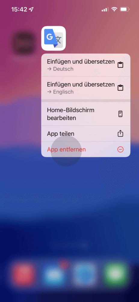 Tippe auf "App entfernen"