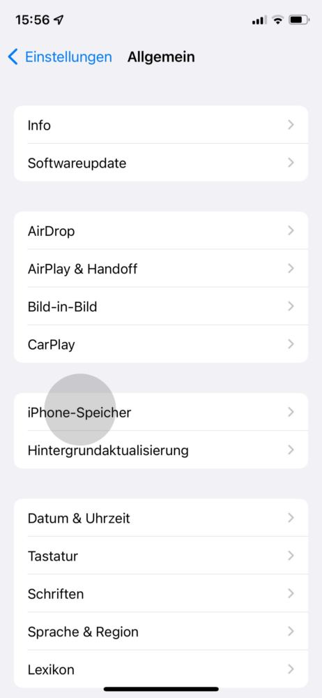 Tippe auf "iPhone-Speicher"