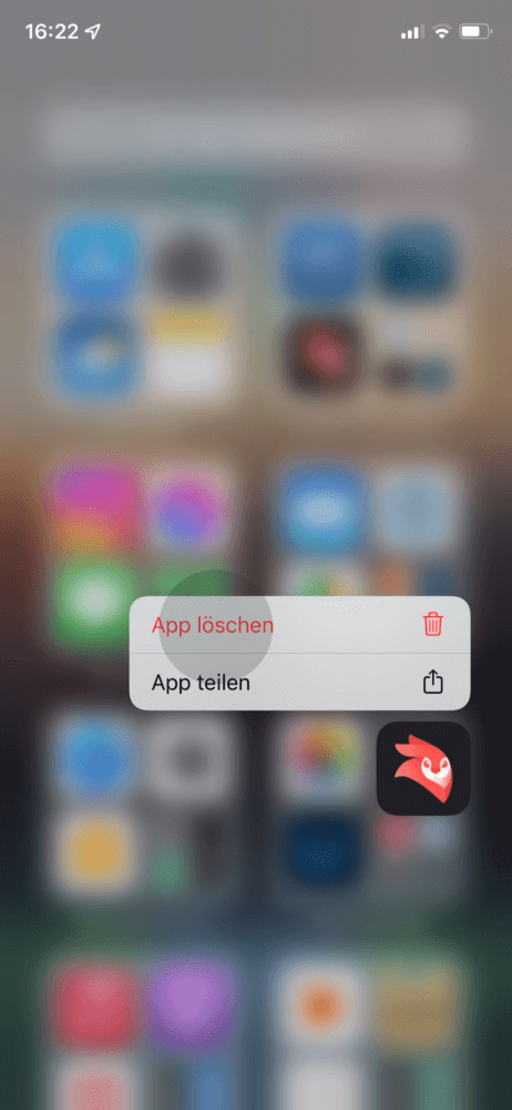 Halte die entsprechende App gedrückt und klicke dann "App löschen"