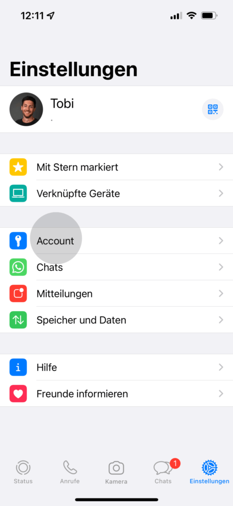 Account-Einstellungen in WhatsApp öffnen