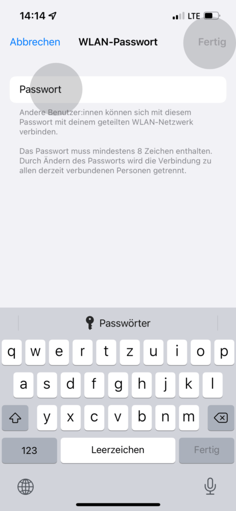 WLAN Passwort vergeben