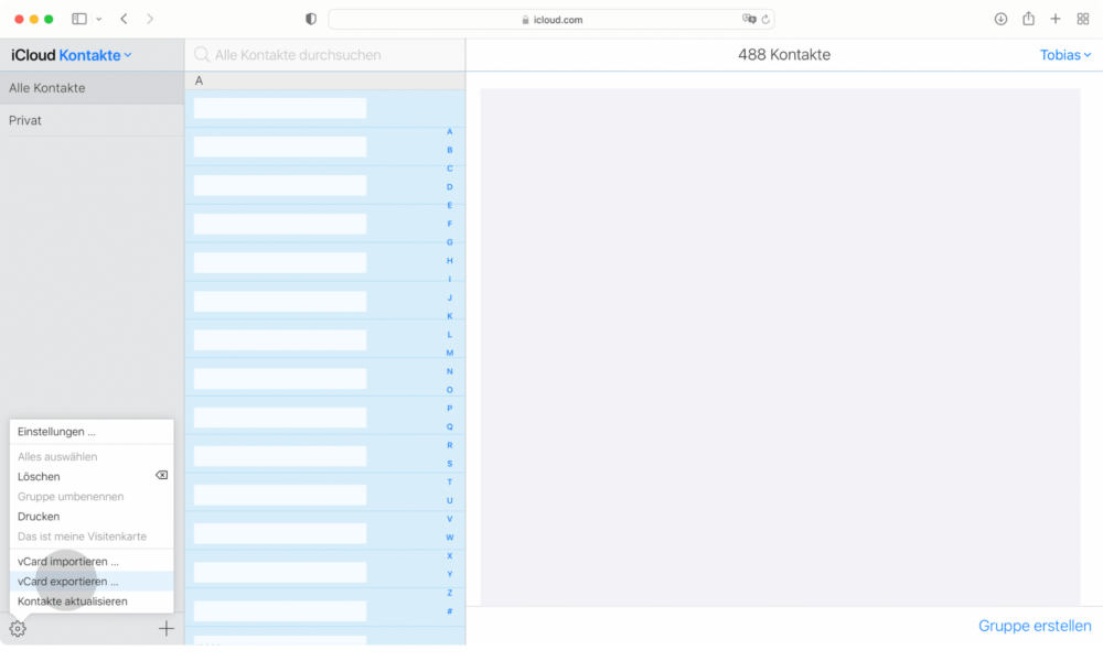 iPhone Kontakte exportieren über iCloud