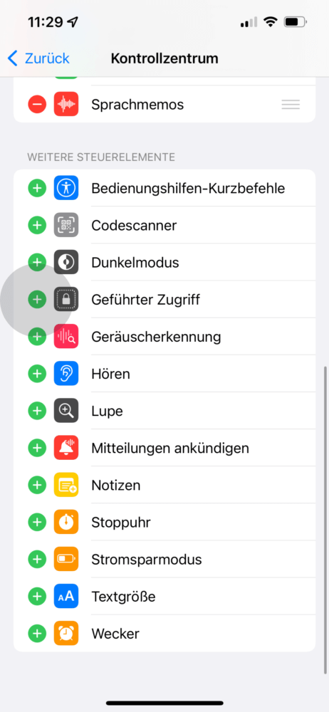 Funktionen zum iPhone Kontrollzentrum hinzufügen