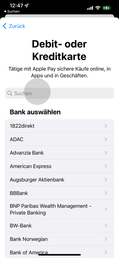 Bank in Auswahl suchen