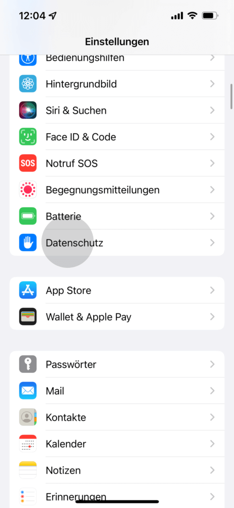 Datenschutzeinstellungen am iPhone öffnen