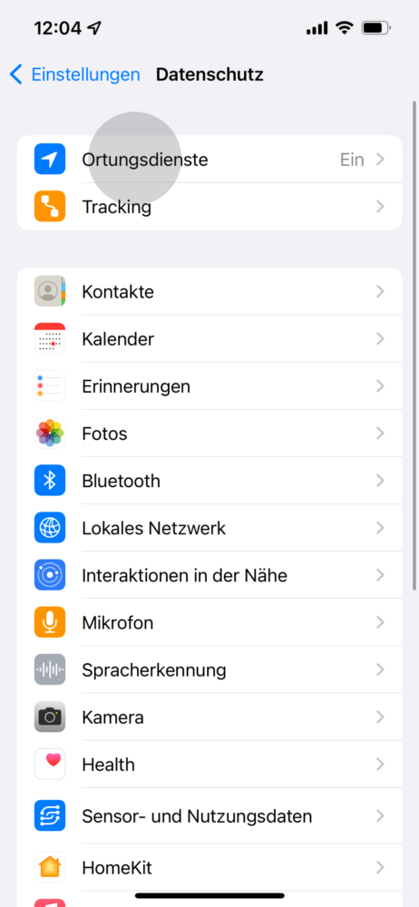 Am iPhone Ortungsdienste auswählen