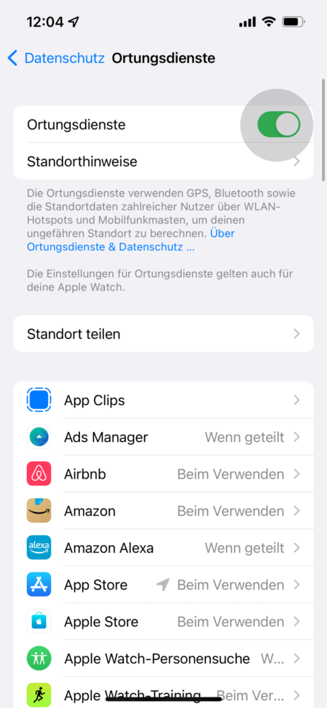 Ortungsdienste aktivieren