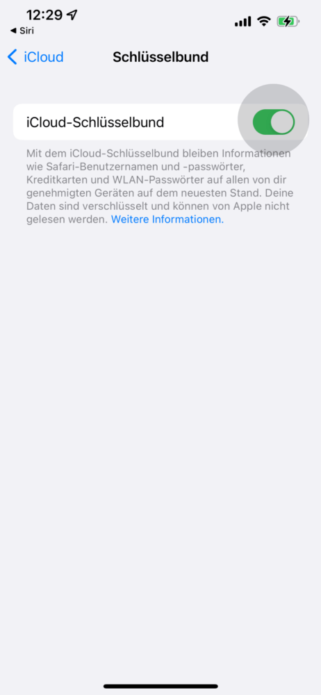 iCloud Schlüsselbund aktivieren