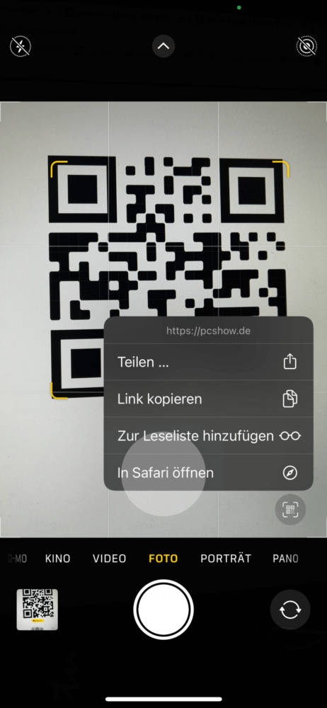 QR Code scannen und Option am iPhone wählen