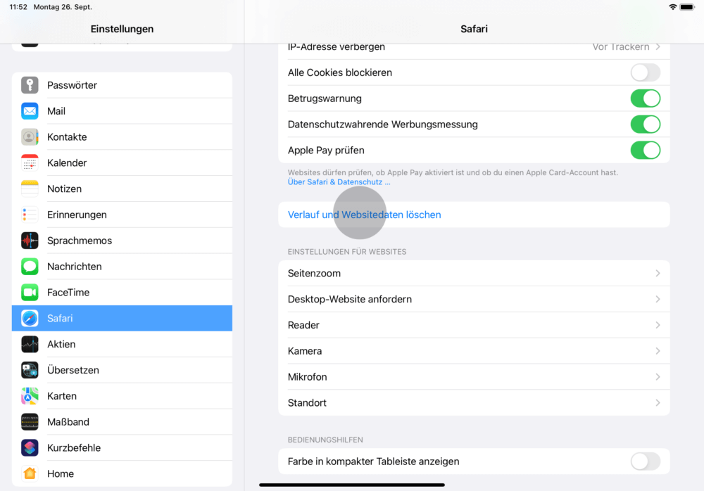 iPad Cache leeren in Safari