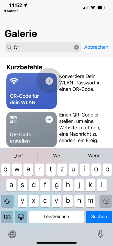 QR Code für WLAN Kurzbefehl suchen