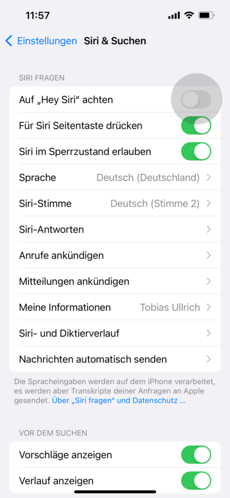 Hey Siri deaktivieren