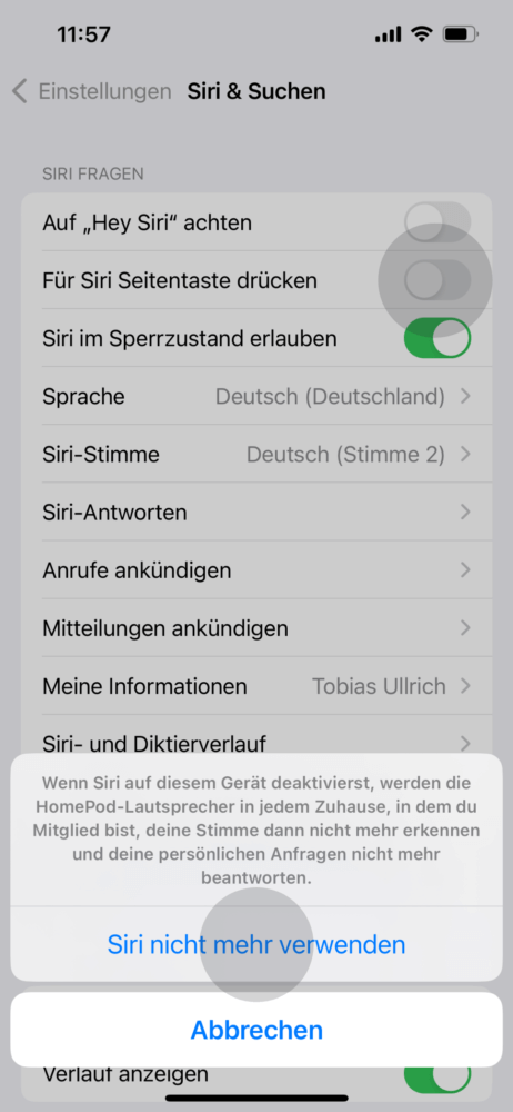 Komplett Siri deaktivieren