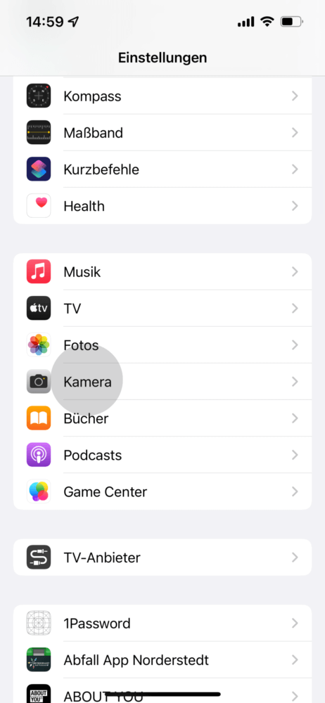 Kamera-Einstellungen am iPhone öffnen